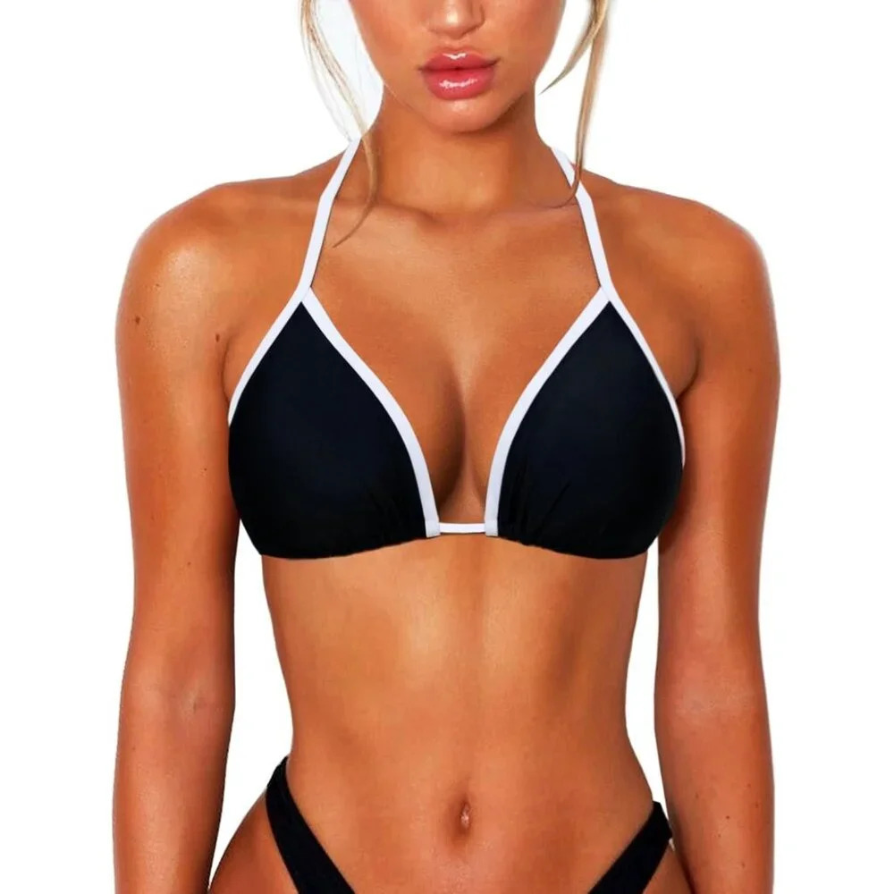 Women BlackTriangle Bikini Tops Bathing Suit Swim Push up Femme Halter Black